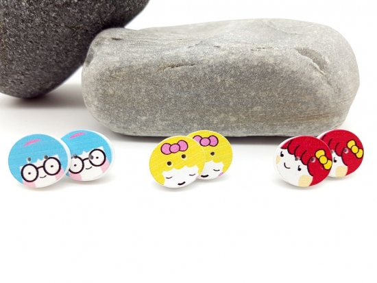 Preview: Gesicht Knopf Ohrstecker bunt